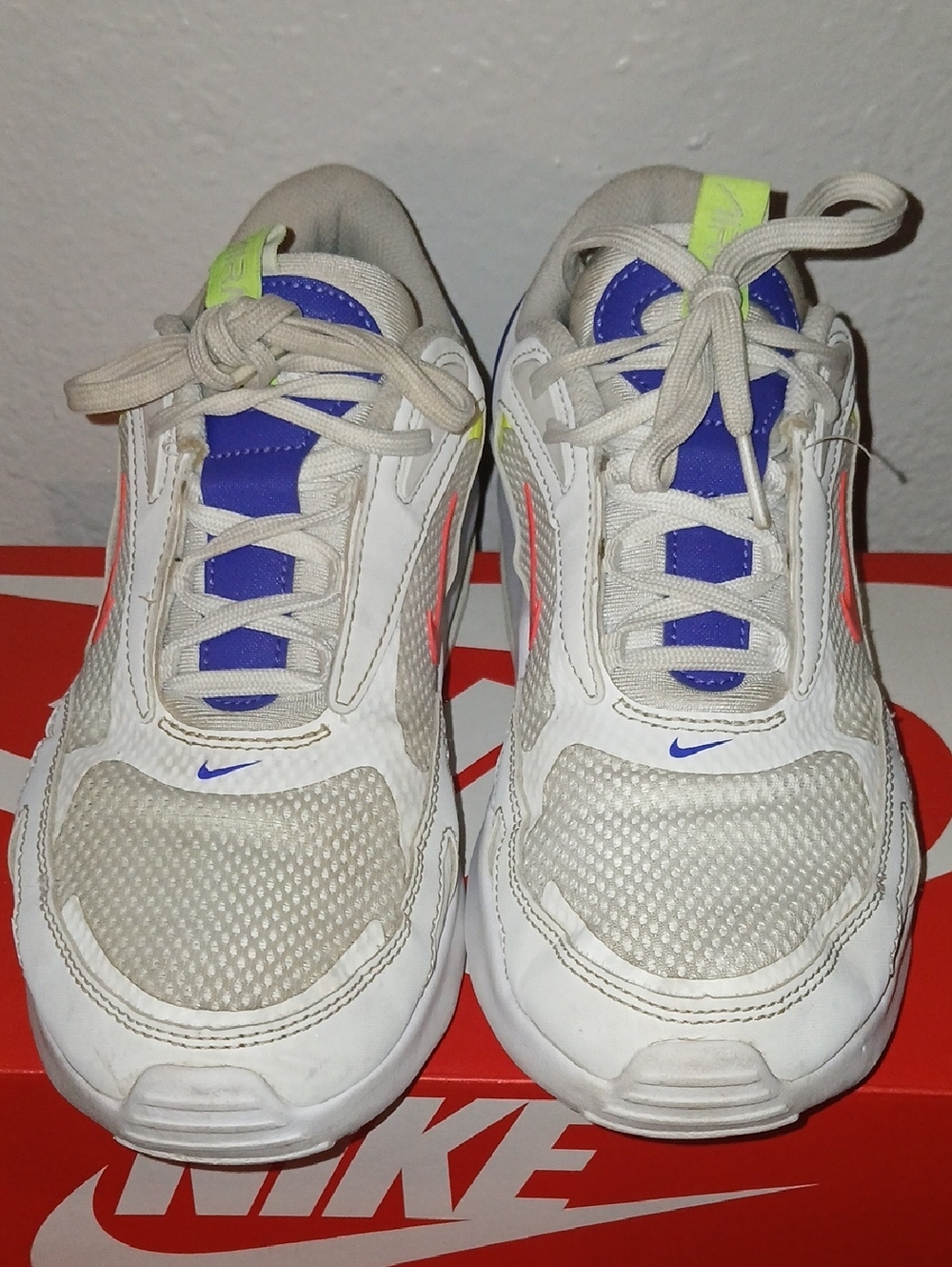 Nike Air Max: Women's White Sneakers with Blue and Neon Yellow Accents